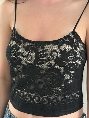 NWOT Black Lace Fully Lined Cropped Cami | S | Vintage Style
